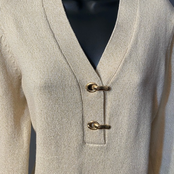 CHARTER CLUB Ivory and Gold Metallic Sweater with gold Hinged Closures - Picture 9 of 16